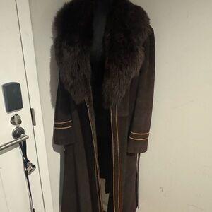 Vintage Genuine Suede Trench Coat with Faux Fur